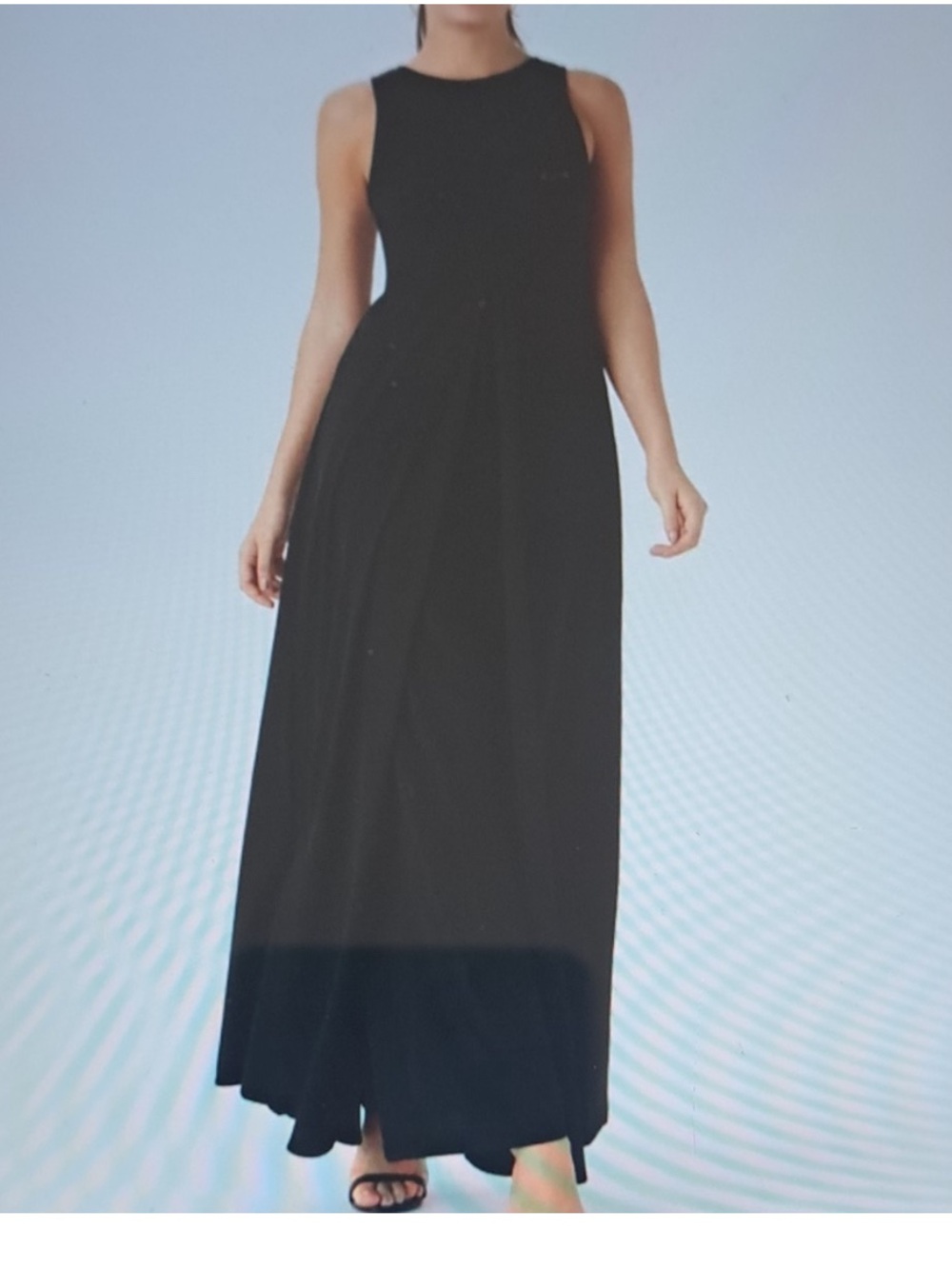 HALARA Black Sleeveless Maxi Jumpsuit & gold stretch belt